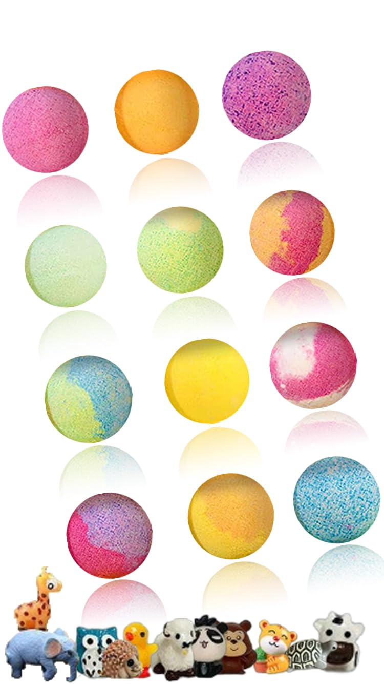 Sweet seven Kids Bath Bombs with Jungle Animal Toys - Set of 12 Bubble Bath Fizzies. Gentle Spa Bath Balls Kit for Boys, Girls. Birthday Gifts & Fun Bathtime Experience