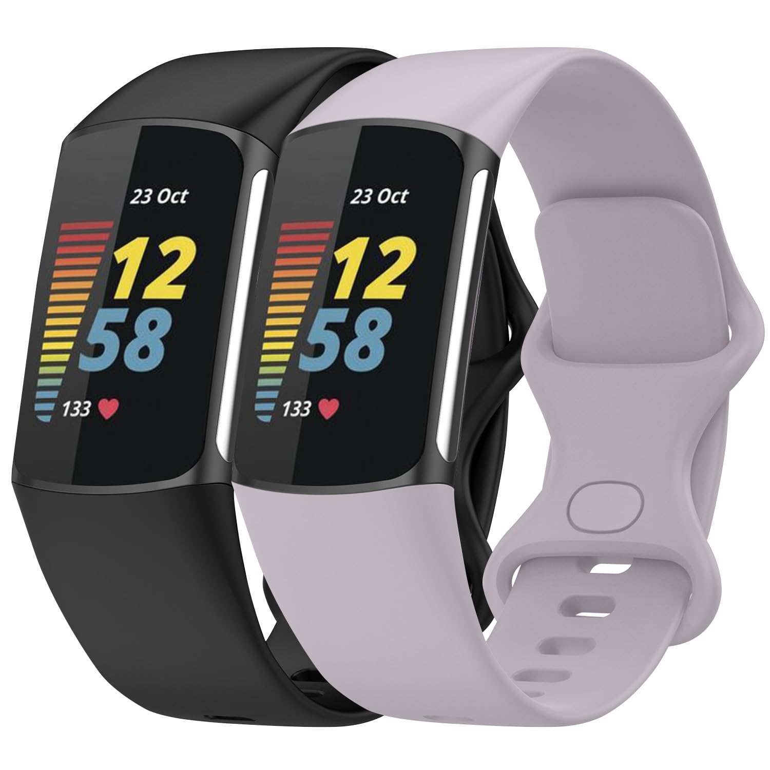 2 Pack Compatible with Fitbit Charge 6 Bands for Women Men, Soft Silicone Replacement band for Fitbit Charge 6 Charge 5 Smartwatch Black_Lavender Large(7.1"-9.1")