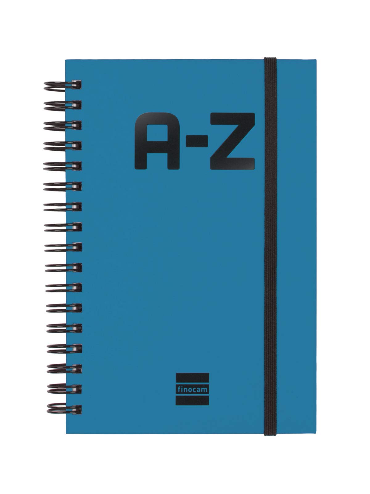 Finocam - Double Spiral Alphabetical Address Book and Elastic Band Closure | 48 Sheets | Small Alphabetical Contacts Organiser Bound with Double Spiral 10 x 15 cm - Colour Blue