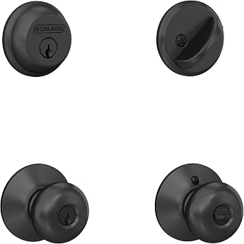 Schlage Deadbolt & Door Knob Set, Plymouth Knob, Matte Black