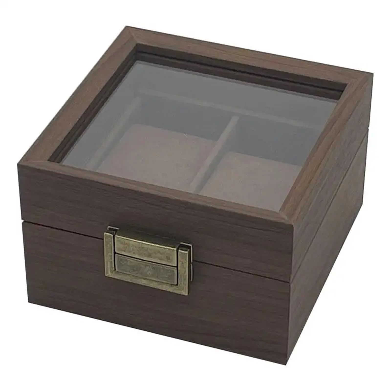 SHENJMAI Watch Box Vintage Brown Walnut Wood 2-Slot Watch Organizer Display Box Packaging Storage Case With Glass Window