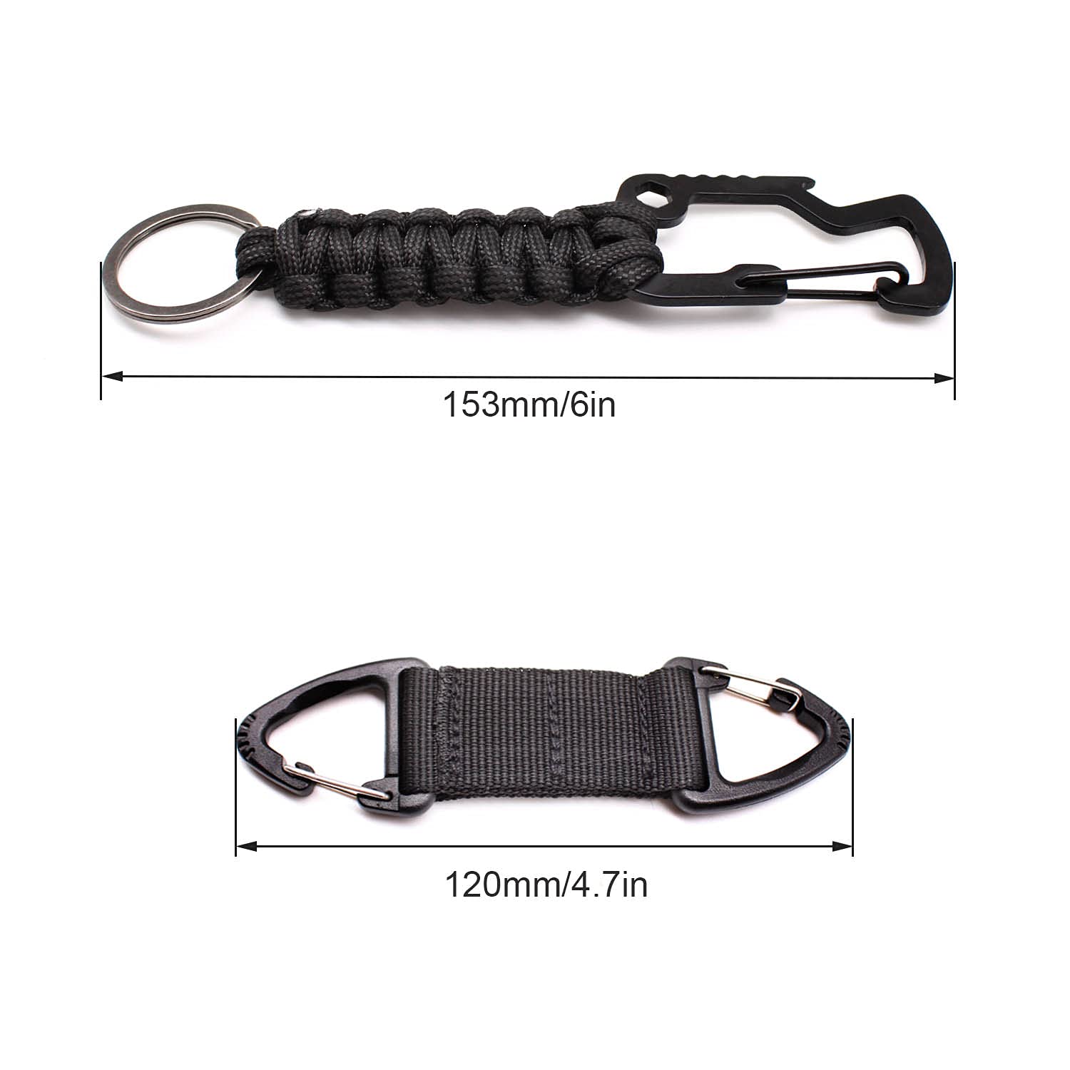 2 portachiavi Paracord con moschettone, clip multifunzione Molle, portachiavi intrecciati con cordino è adatto per campeggio, escursionismo, caccia, pesca