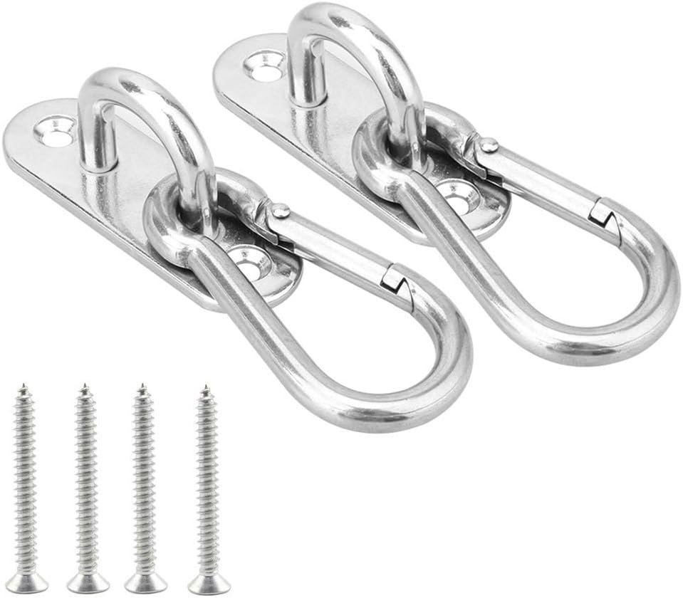 2 Set Heavy Duty Hanger Hook Hammock Wall Mount, Suspension Ceiling Hooks Outdoor Swing Mounting Hook Exercise Hook Stainless Steel Swivel Carabiner Yoga Ceiling Mount Swing Hook