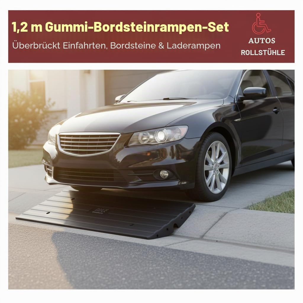 Pyle Auffahrrampe PKW 2 Stück 7 cm hoch Gummi Bordsteinrampe – rutschfeste Rampe für Auto und Motorrad, ideal für Einfahrt, Garage und Anhänger bis 4990 kg