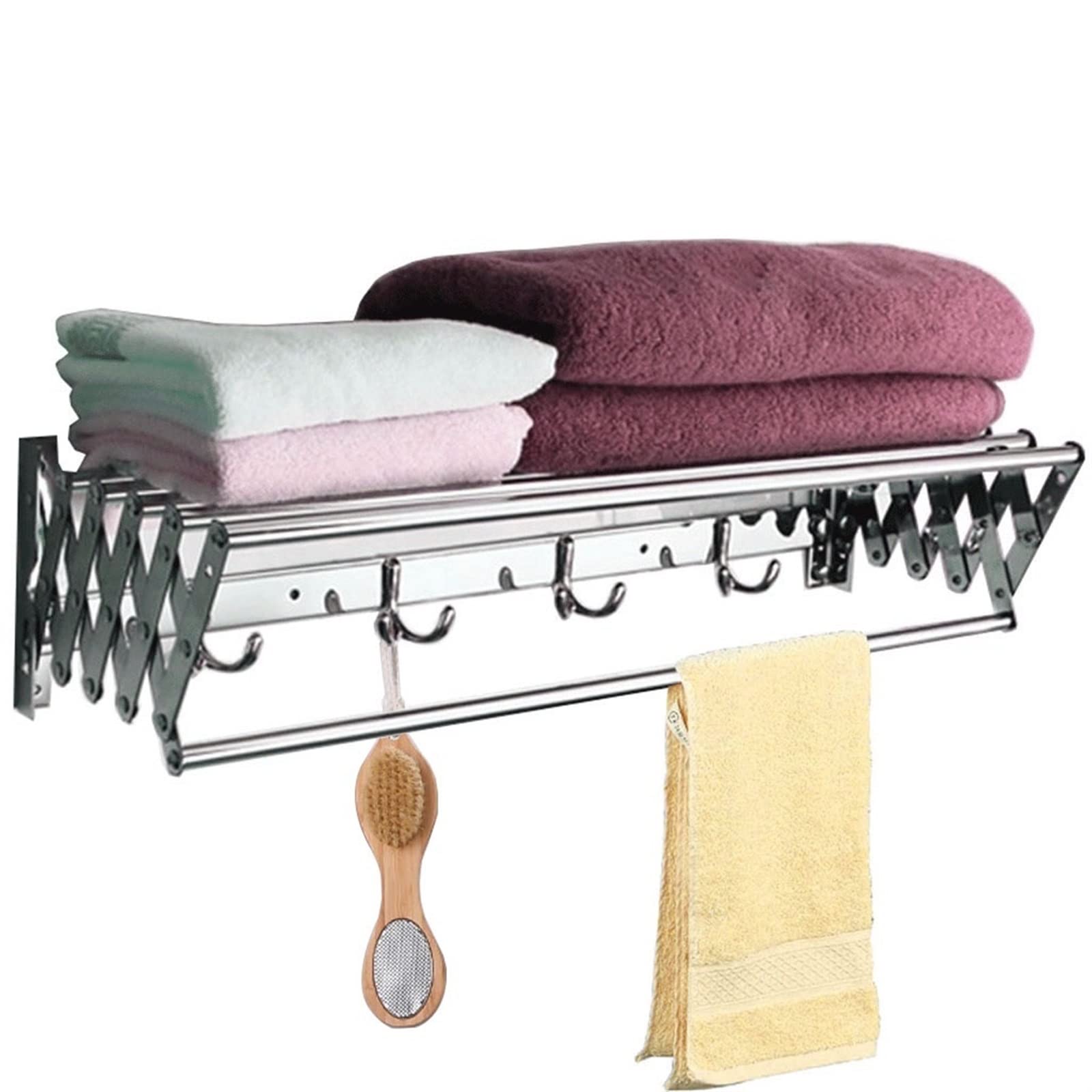FBHFSUIEF Wall-Mounted Accordion Clothes Rack Towel Bar Retractable Folding Laundry Drying(60cm/23.6in)