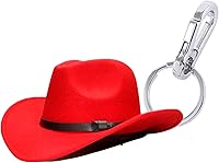 Needzo Red Felt Mini Cowboy Hat Keychain - 4" Western Key Ring with Faux Leather Band, Novelty USA-Made Accessory for Men & Women
