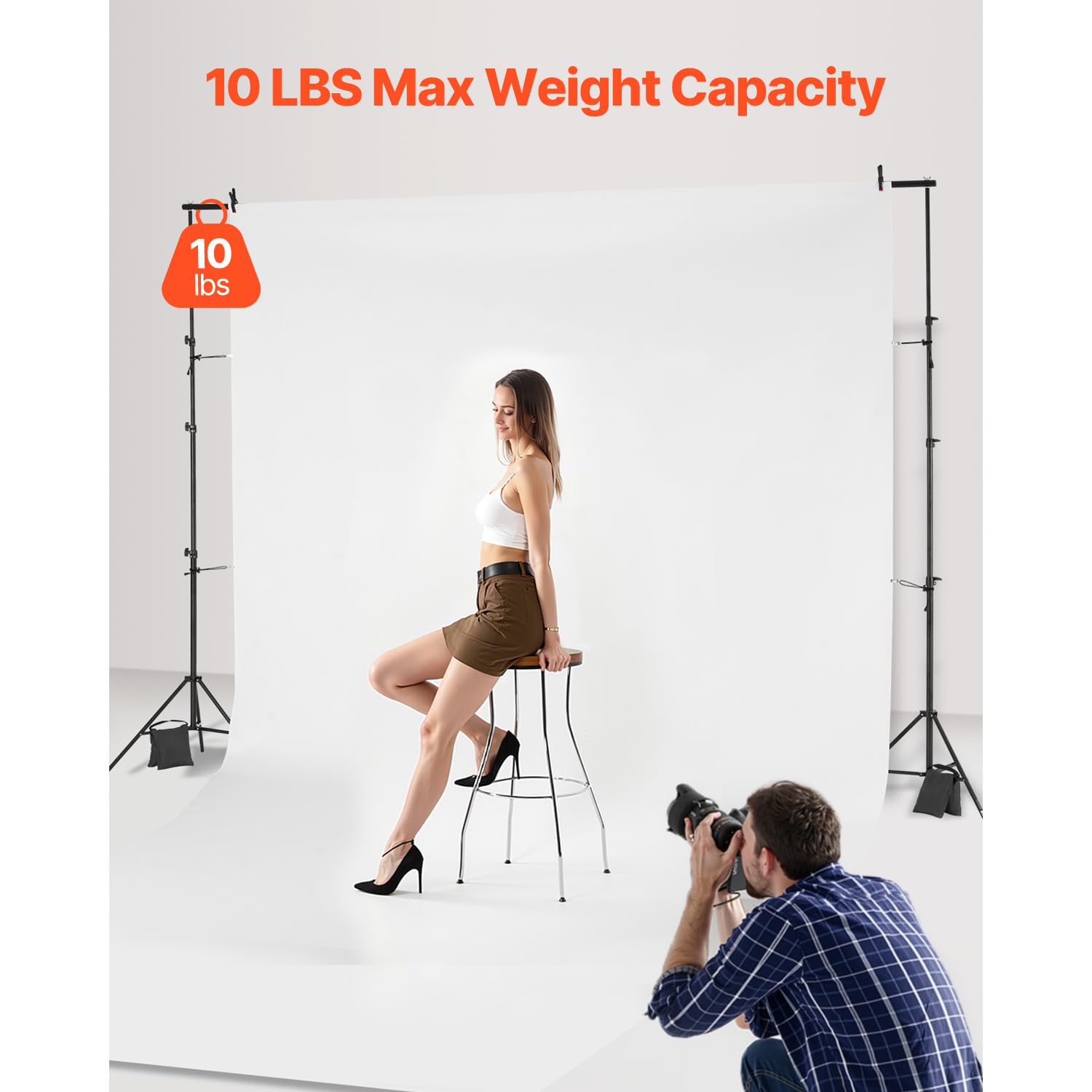 Happybuy Adjustable Backdrop Stand Kit, 10 x 10 ft Portable Background Stand with 4 Crossbars, Heavy-Duty Projector Screen Stand for Wedding, Photo Video Studio & Party