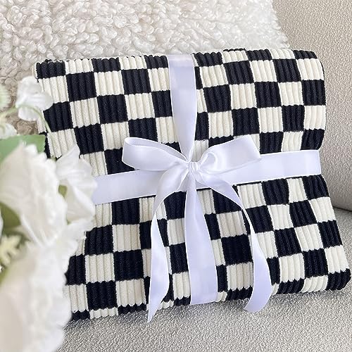 Image of BEILIMU Baby Blanket for Kids Adults Comfy Durable Corduroy Toddler Blanket with Double Layer Dotted Backing Checkerboard Grid Chessboard Gingham Warmer Bed Blankets for All Season Black, 50x60 Inches