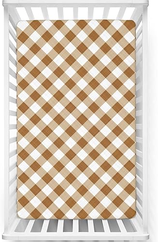 Miniatura 8 de Sábana bajera ajustable para cuna pequeña con temática de cuadros marrones, sábanas portátiles para cuna, suaves y elásticas, sábana bajera para