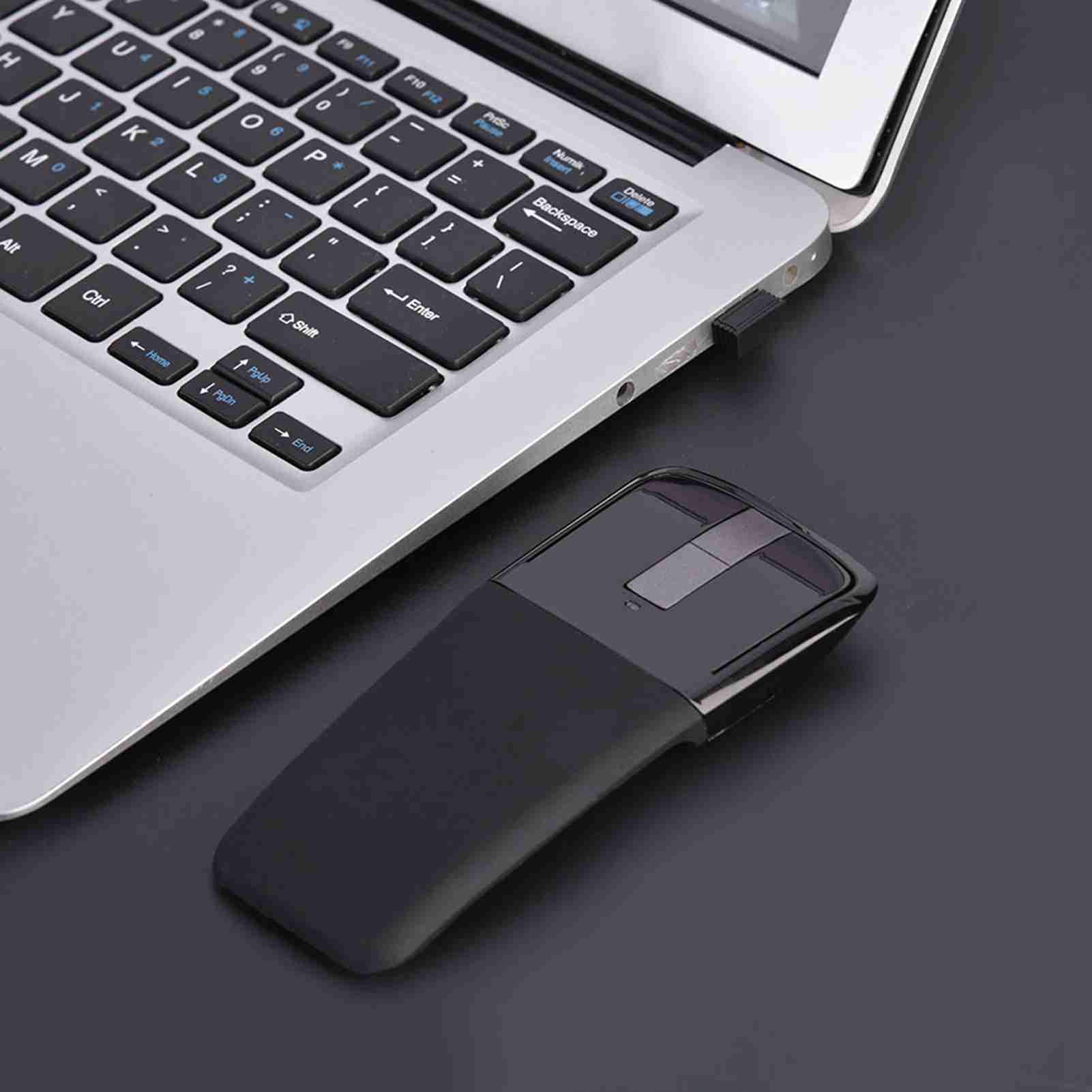 ASHATA 2pcs Mouse da Viaggio per Wireless, Mouse Touch Pieghevole da 2,4 G con Ricevitore, Topi Portatili Slim per Laptop, Notebook, Pc, Smart Tv, Nero
