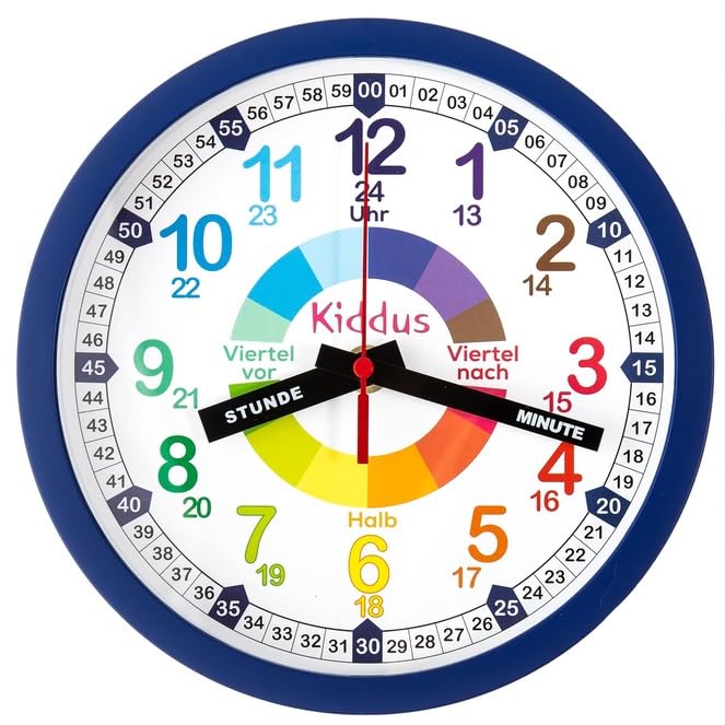 Kiddus Kinder Wanduhr, Jungen und Mädchen, Analoger Lernuhr mit...