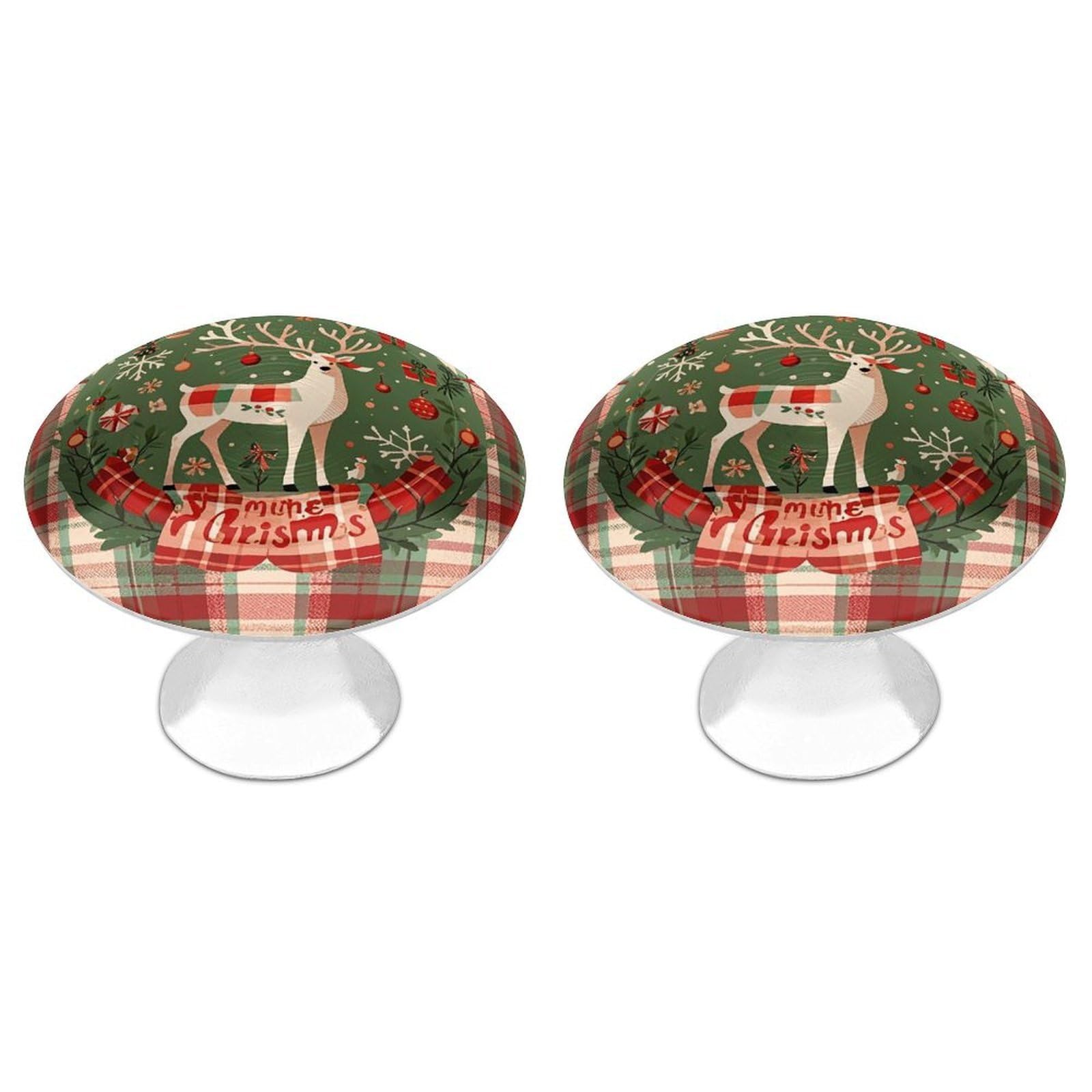 QMNLKH Vintage Woodgrain Christmas Wildlife Cabinet Knobs for Home, Round Drawer Pulls for Kitchen, Personalized Cupboard Handles with Screw, Fashion Dresser Knobs for Office, Drawer Handles, 2 Packs