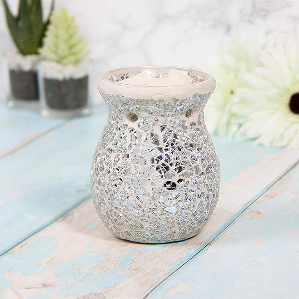 Lesser & Pavey Silver - Desire Aroma - Glass Wax Melt & Oil Warmer - Mosaic Design - Small 11Cm High - Single Item