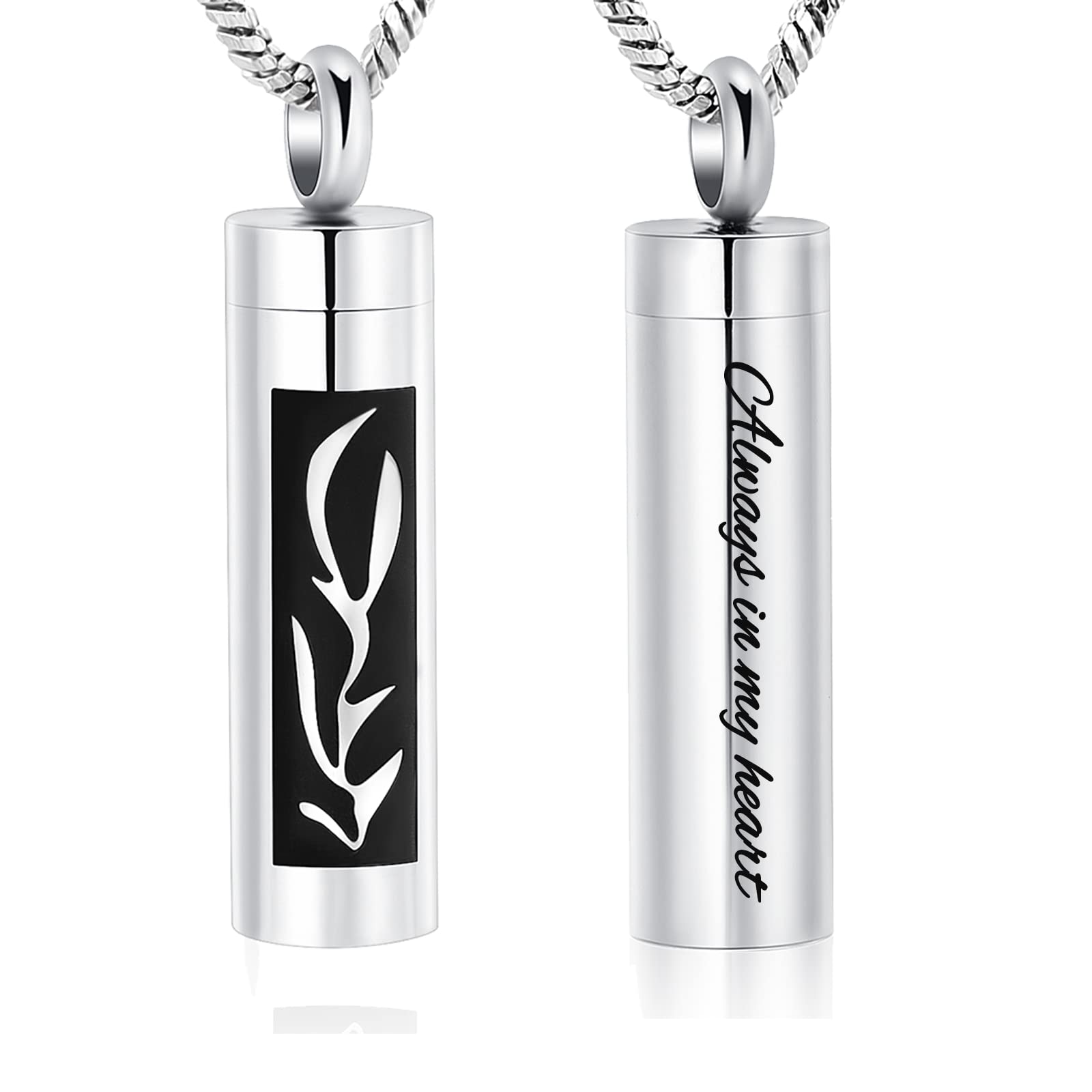 Yinplsmemory Cremation Jewelry Hollow Cylinder Urn Necklace for Ashes for Women Men Ashes Keepsake Memorial Jewelry for Dad Mom Son