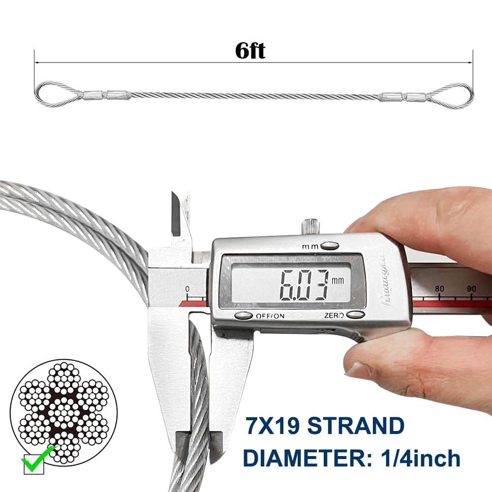 Amazon | hannger 1/4インチ 亜鉛メッキスチールケーブル 7x19