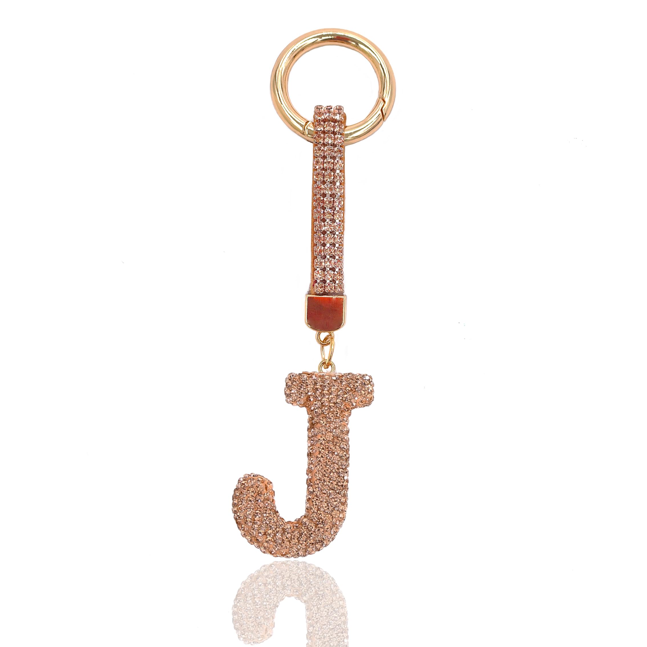 Gold Initial Letter Keychain Gift for Women Girls Bling Sparkly Cute Backpack Car Key Accessories