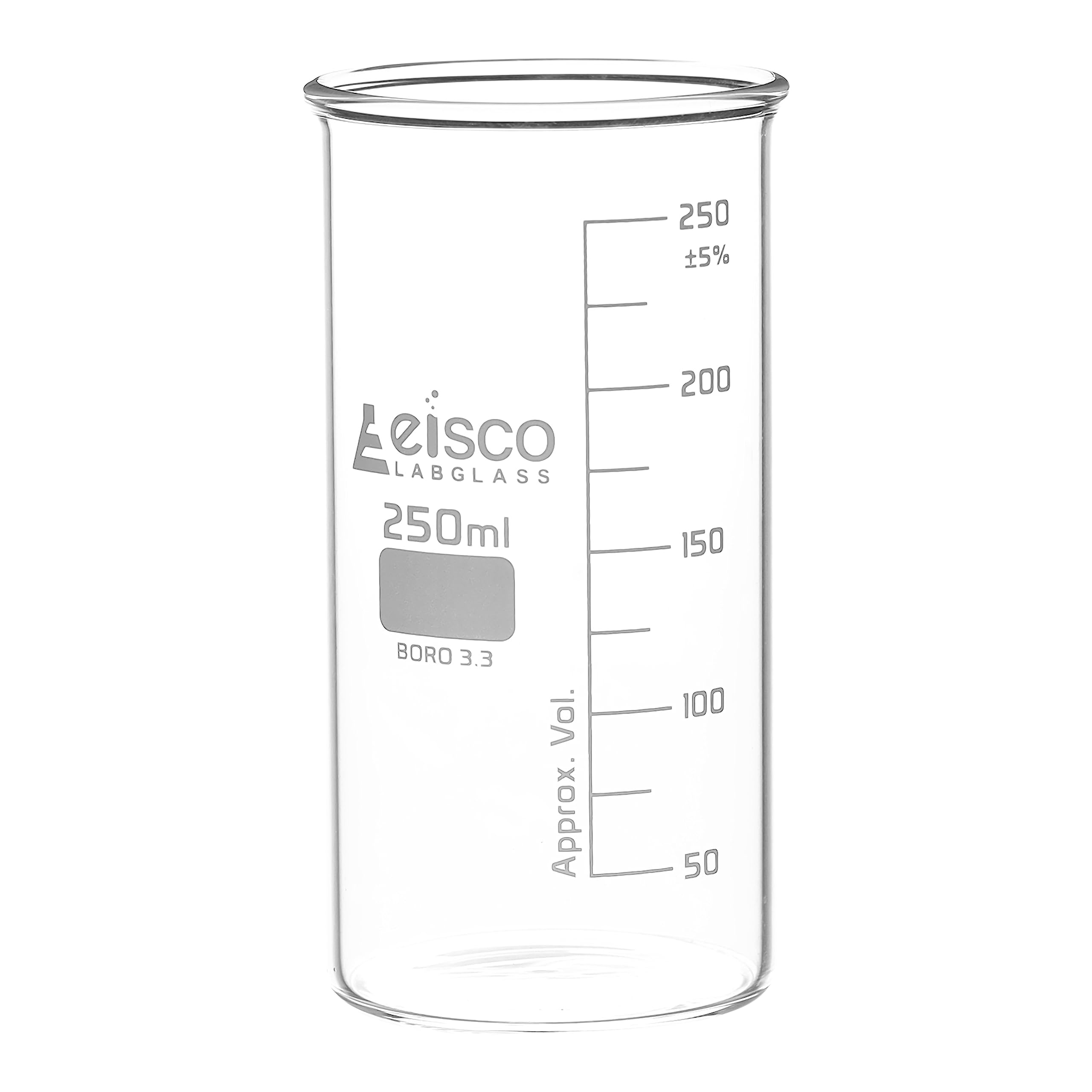 EISCO Berzelius, bicchieri alti senza beccuccio, graduati, in vetro borosilicato, 12 pezzi, 250 ml