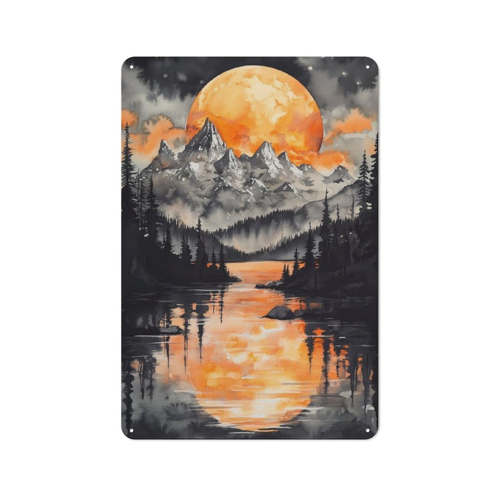 Junmoney Sunset Mountain Lake For Man Cave Or Games Room, Retro Tin Sign 30X20cm, A Christmas Gift For People Styling Man Cave And Games Room