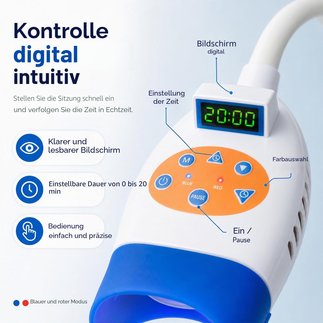 Dental Led Zahnweiß Bleaching Lampe,Professionelle Zahnweiß-Maschine Led-Licht, Mobile 36w Dental Zahnweiß-Lampe Bleaching, ZahnweißEr 2 Farben Blau/Rot Licht