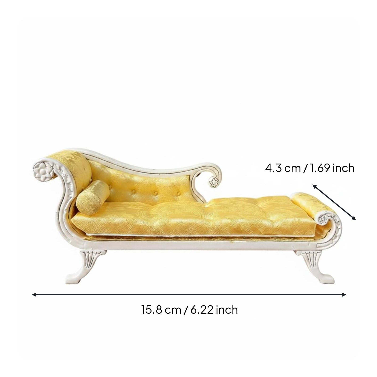 Mini Divano Casa Delle Bambole Divanetto Miniatura Divano Letto Chaise Longue Arredo Mini con Struttura in Legno Lavorato E Tappezzeria Durevole, Giallo