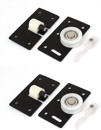 IIVVERR Armario Armario 1.063 in Dia Rueda Metal Placa Puerta Corredera Rodillo Negro Blanco 2 Pares (Armario Armario 1.063 in Dia Rueda metálica