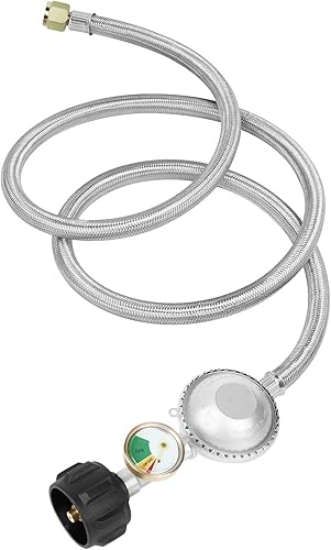 SHINESTAR Manguera reguladora de propano de 12 pies con manómetro, apta para fogatas de propano, calentador de patio, parrilla de gas y más,