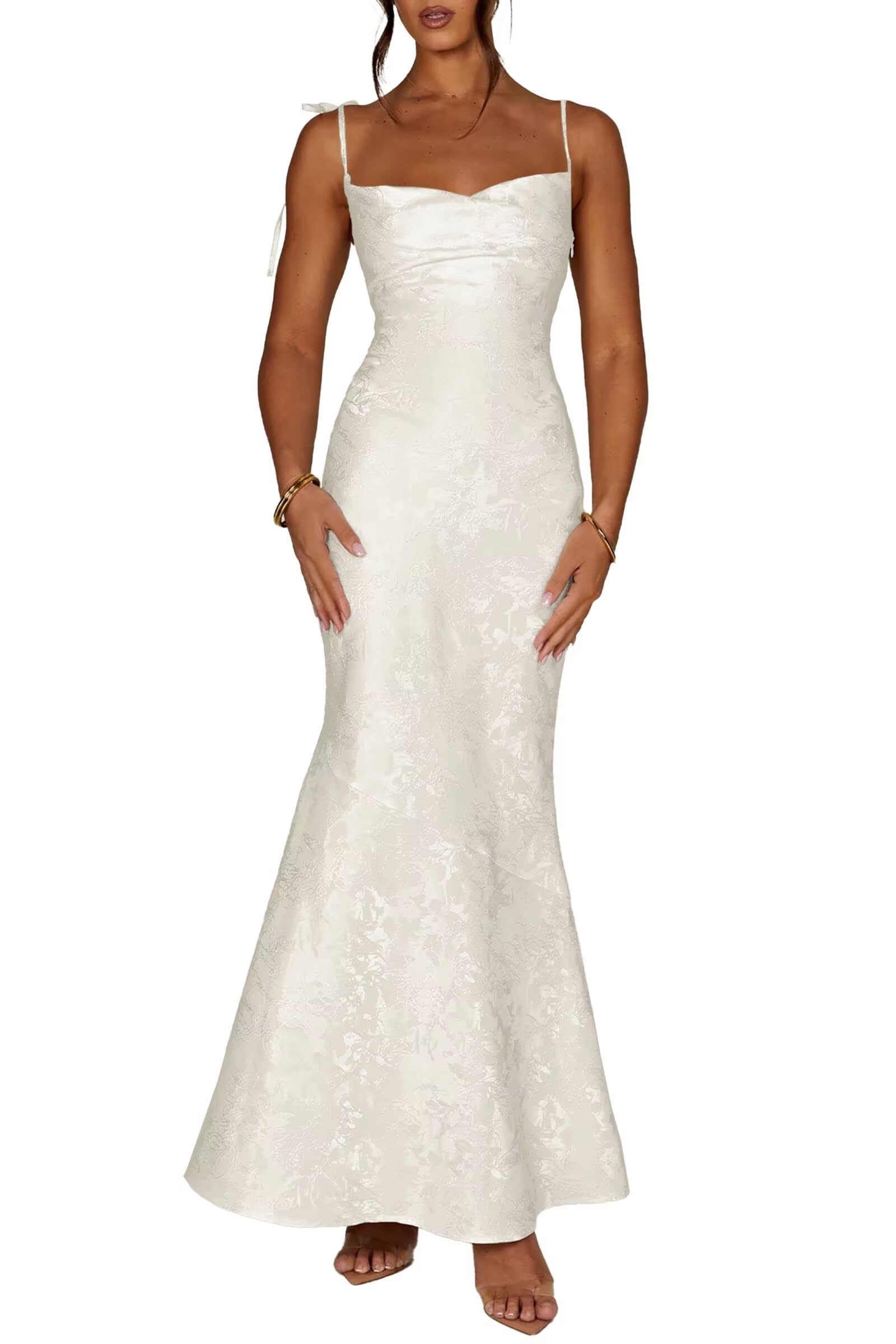 Spaghetti Straps Midi Jacquard Satin Mother of the Bride Dresses