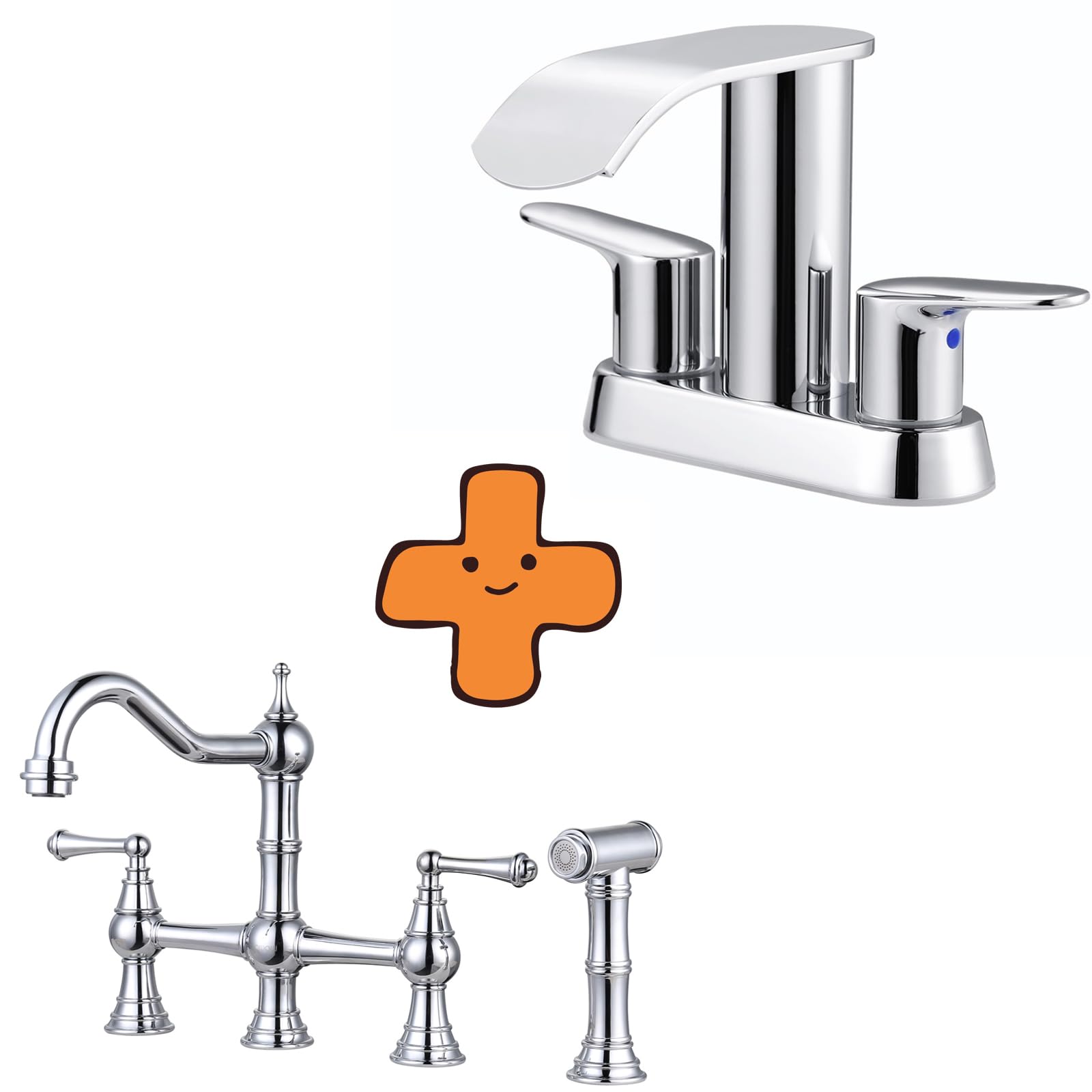 Jnfidosr Bridge Kitchen Faucet And Chrome Bathroom Faucet