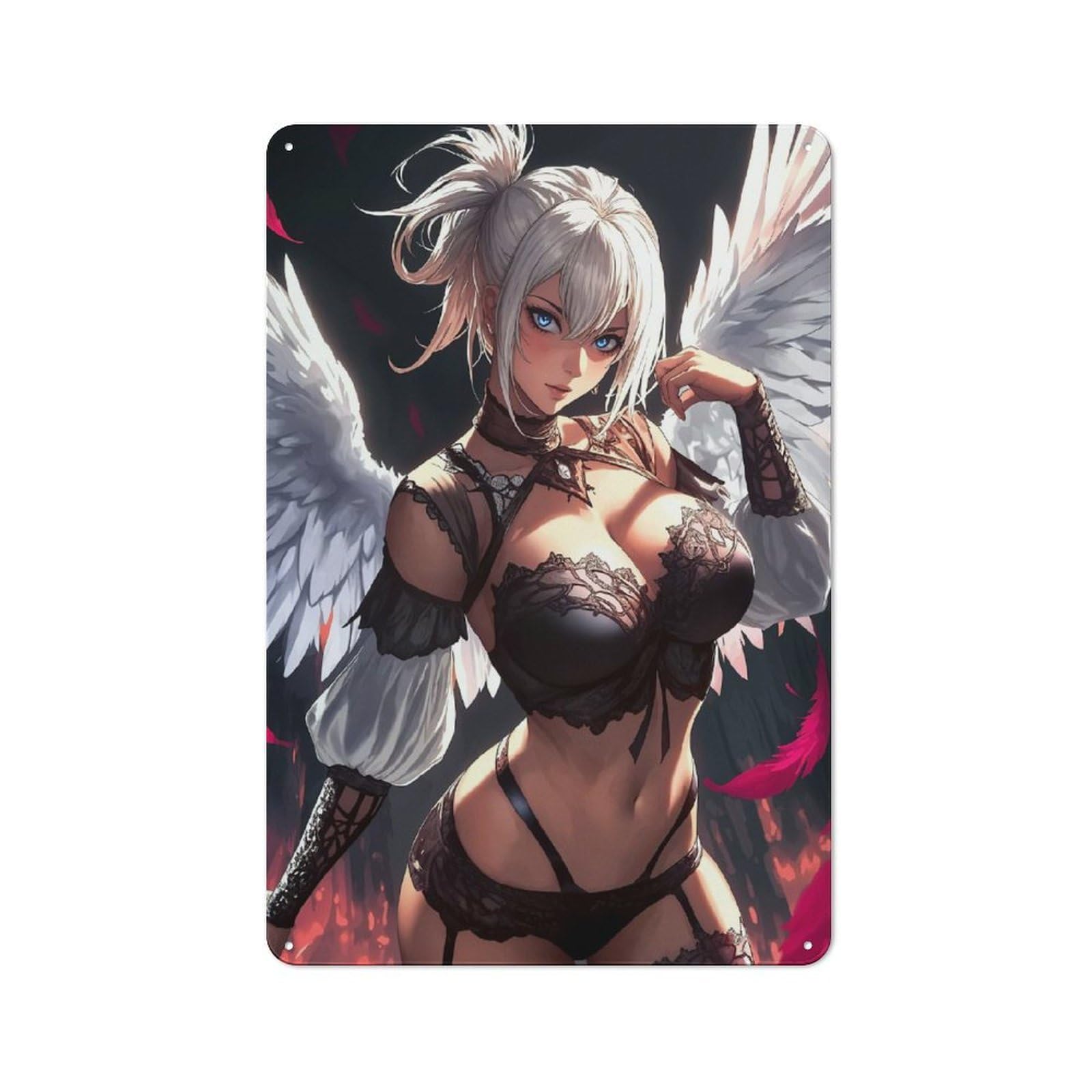 Junmoney Style-9 Everyday Angel With White Wings Metal Gift Sign 30X20cm, Room Wall Plaque For Home, Shop, Pub Or Studio Wall