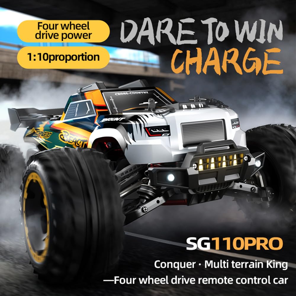 Zdalnie sterowany samochód dla dorosłych 1/10, 50 km/h, 4WD RC, wysoka prędkość, Offroad Drift, silnik ze szczotką węglową, wózek wyścigowy, 3 baterie, pomarańczowy