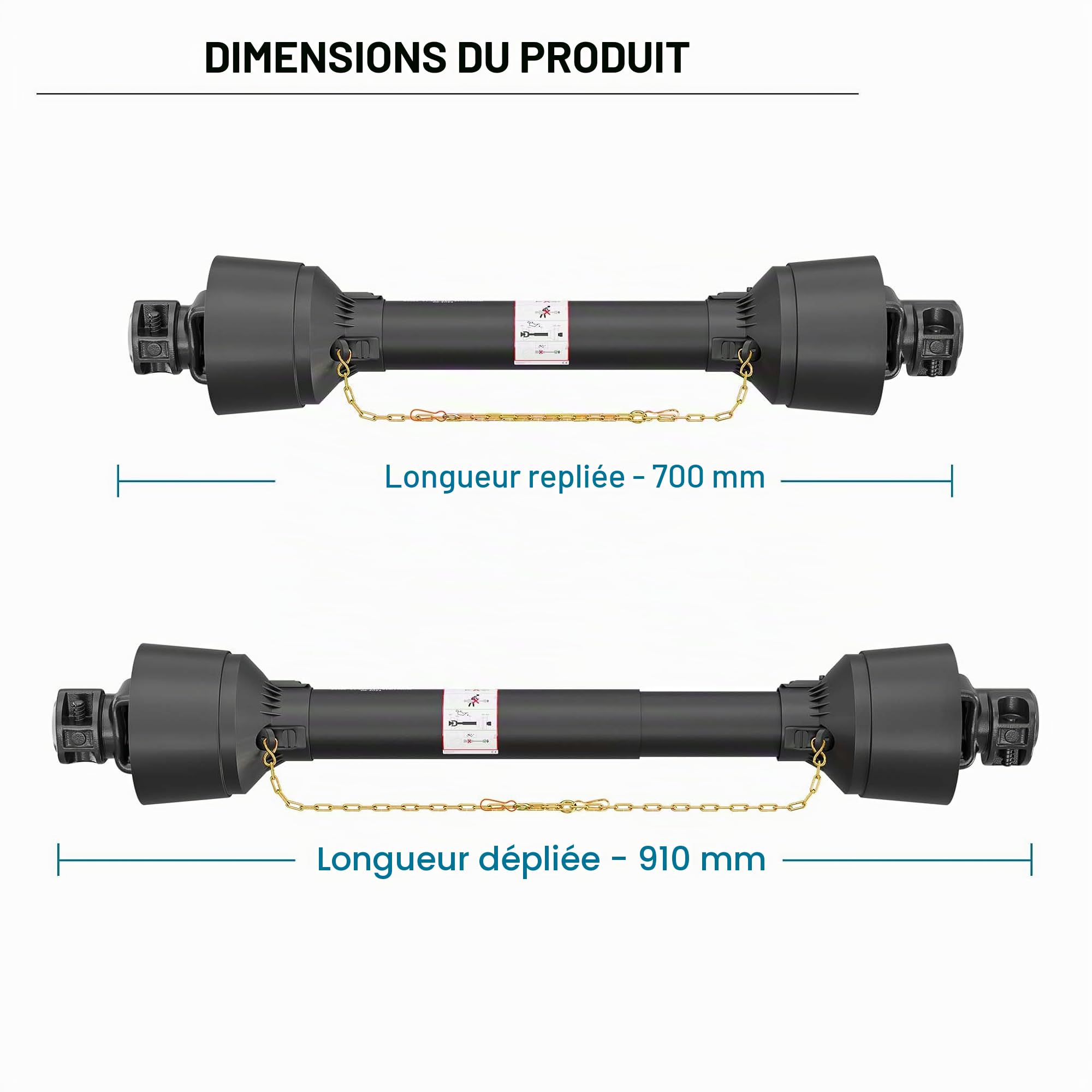 WilTec Arbre de Transmission T5 Cardan 700mm 620Nm 540 TR/Min 54kW (74CV) 2X 1 3/8" 6 Dents Prise Force
