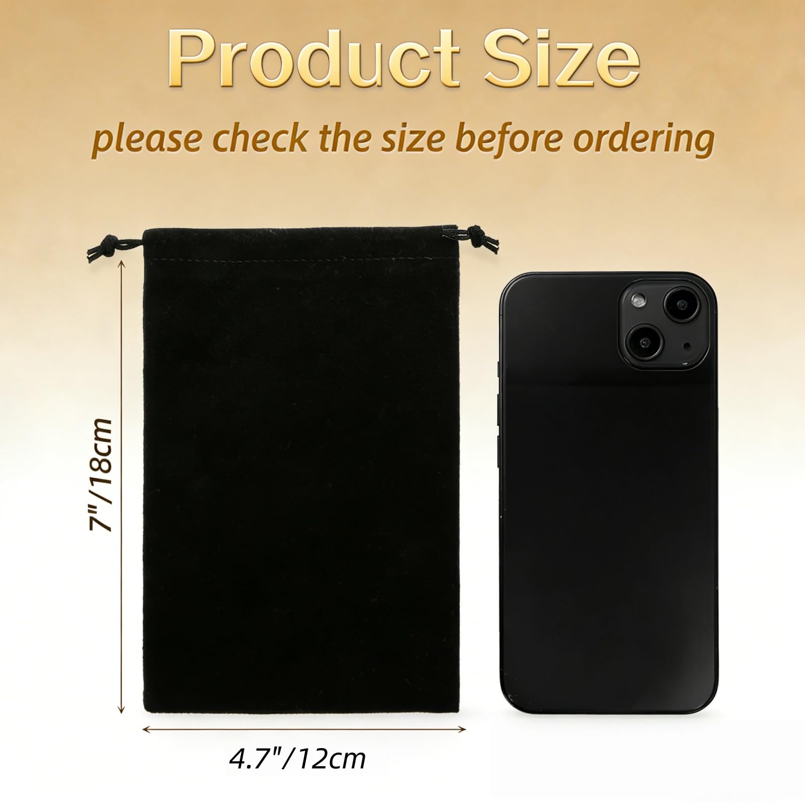 Goaste 50 Pieces Velvet Drawstring Bags, 12×18 cm Black Jewelry Pouches, Soft Velvet Gift Bags, Velvet Double Drawstring Cloth Bags for Jewelry Bracelet, Headphone, Bead, Gift, Candy, Gadgets