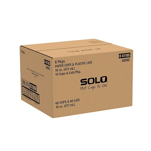 Solo Vasos calientes de papel de 16 oz con tapas resellables, caja de 60 unidades Solo Vasos calientes de papel de 16 oz con tapas resellables, caja de 60 unidades