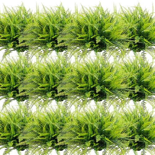 LUZOGA 24 Bundles Artificial Plants for Outdoor Faux Boston Ferns UV Resistant Fake Plants Plastic Greenery Shrubs Fake Flowers Outside Indoor for Home Garden Patio Planter Pathway Porch Window Decor