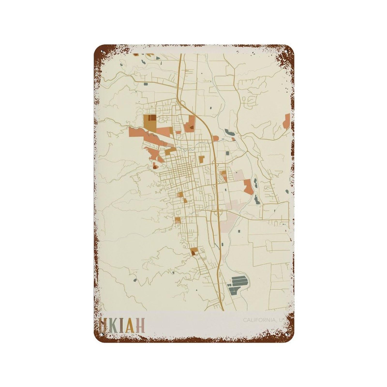 xiaoxiaoshen Ukiah Map California Travel Gift Boho Wall Decor Art Metal Tin Poster Modern Home Decor Art Home Bar Shop Decorations Vintage Sign 30x20cm
