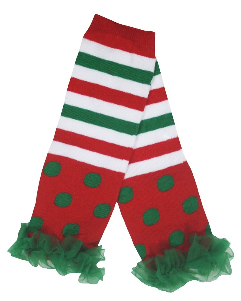 Petitebella RGW Stripes Green Polka Dots Red Cotton Ruffles Leg Warmer 2-6y (One Size)