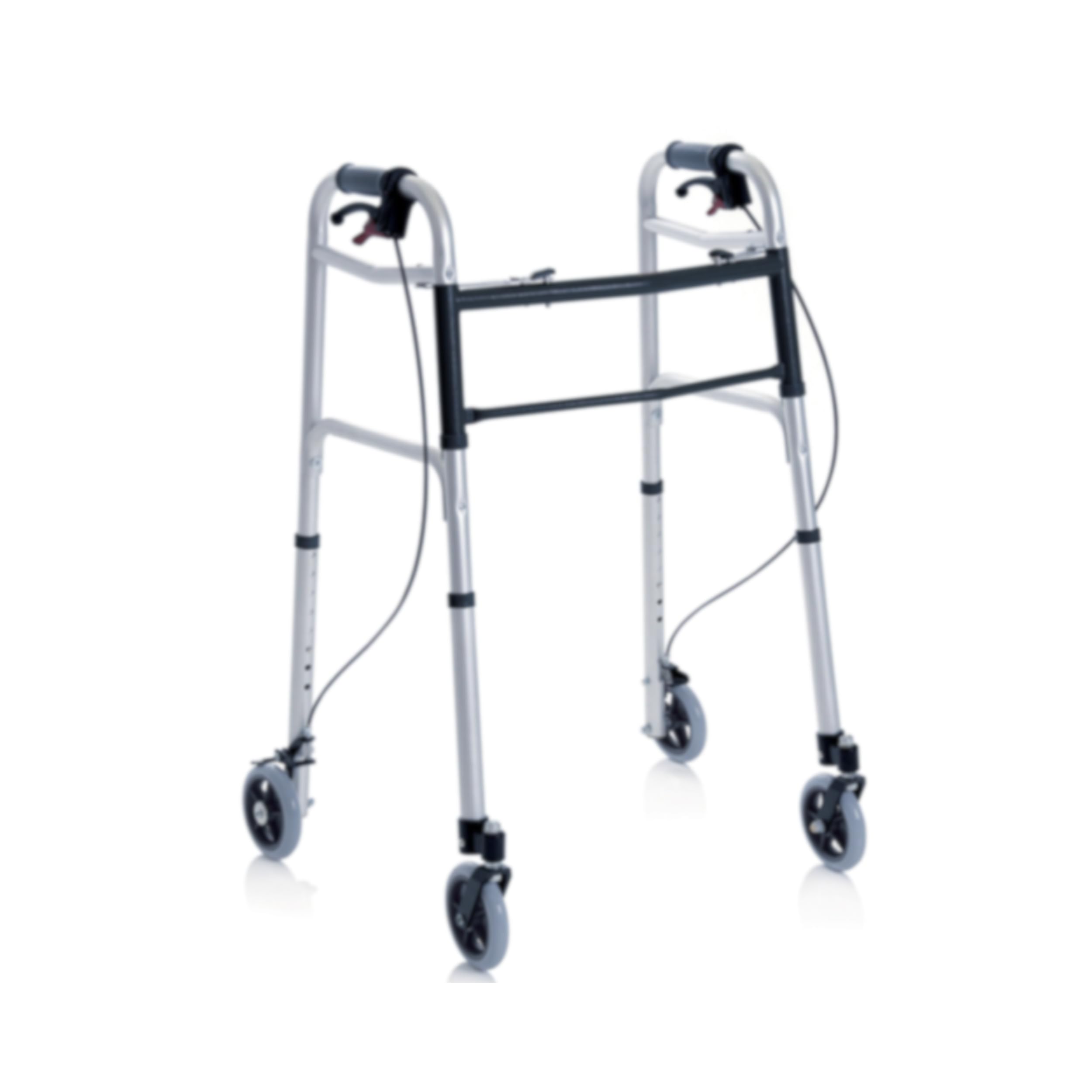 Deambulatore pieghevole in alluminio anodizzato – 2 ruote piroettanti e 2 ruote fisse con freno azionabile a mano Ø 12 cm – Click - Cod.​art. RP742