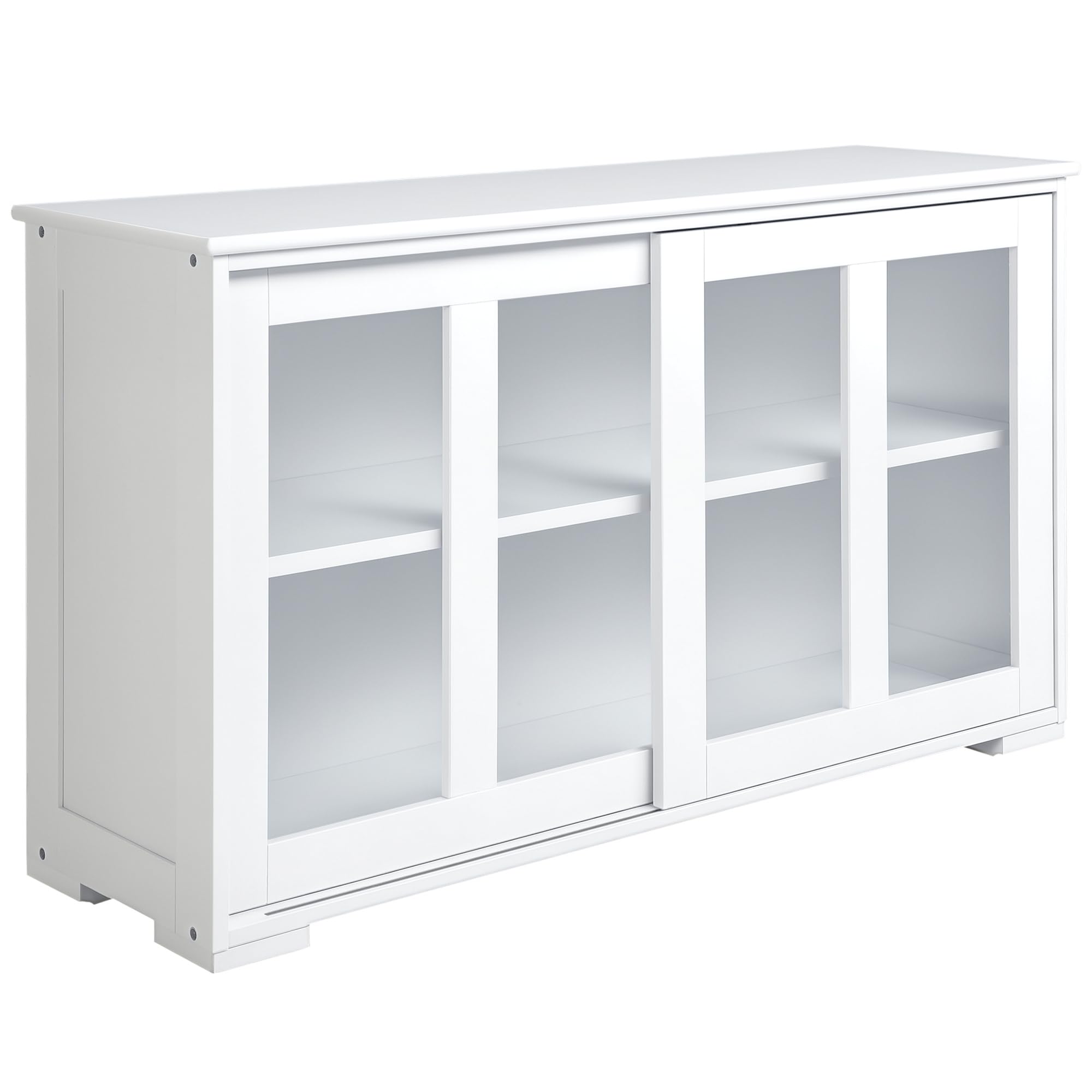 HOMCOM Aparador de Cocina Mueble Auxiliar de Cocina 107x33x62,5 cm Blanco | Aparador Apilable, 2 Puertas Corredizas de Vidrio, Estante Ajustable, para Salón Comedor