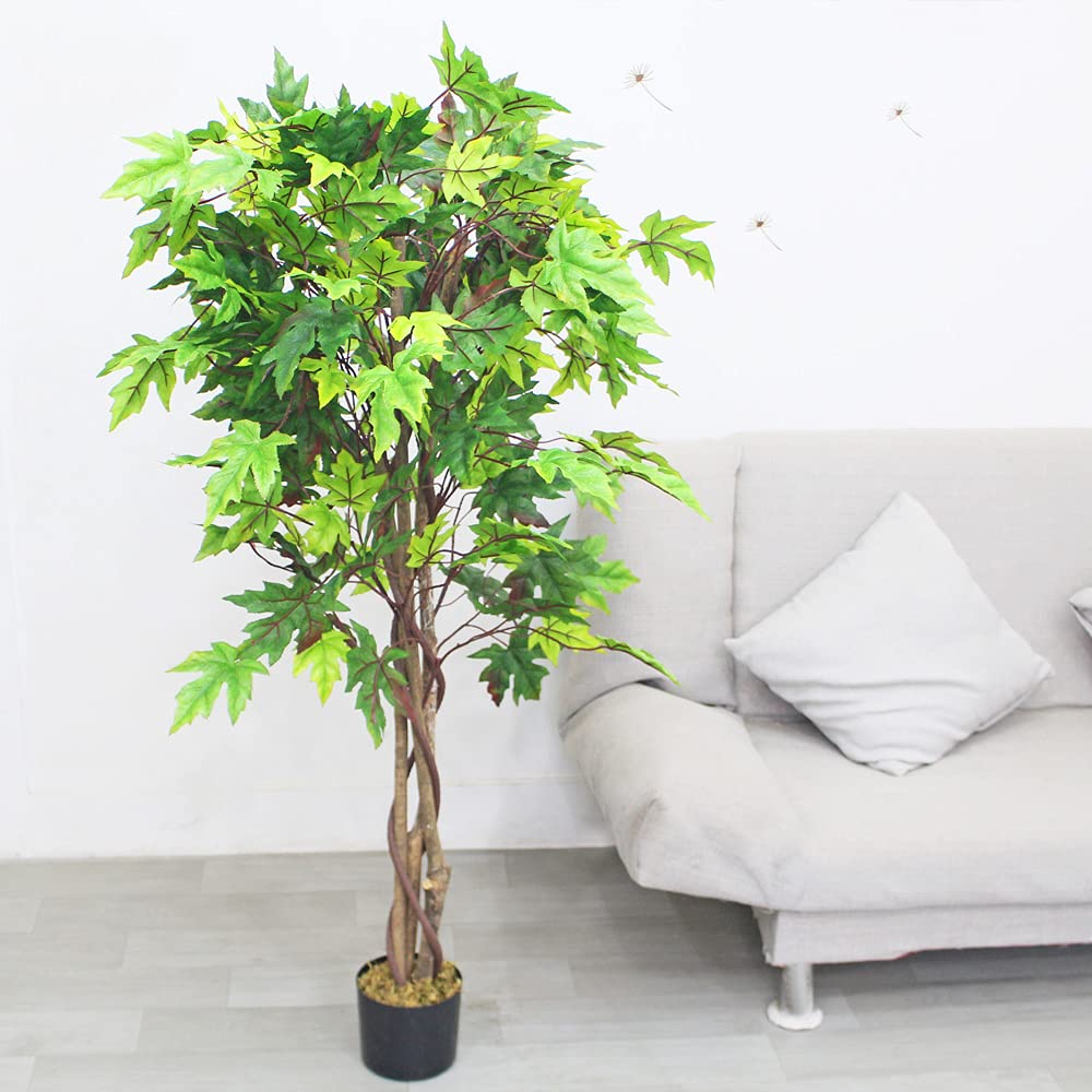 Decovego Acero Pianta Albero Artificiale Plastica 130cm con Legno Naturale