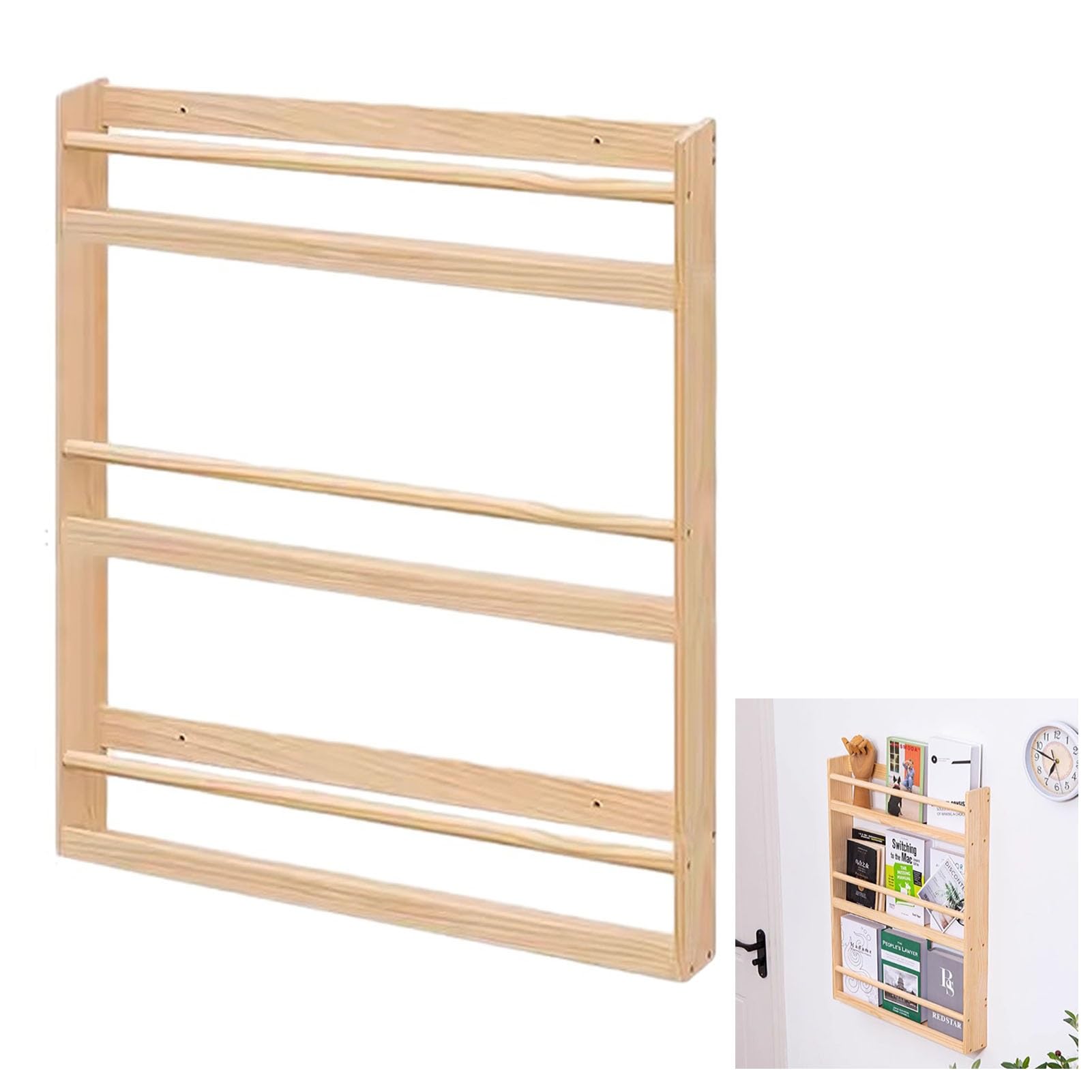 Espositore da Terra Porta Cataloghi Riviste da Parete per Risparmiare Spazio, Libreria In Legno Massello di Larghezza 60/80 Cm per Showroom, Porta Brochure e Volantini Stretti da Appendere(W-60cm(23 5