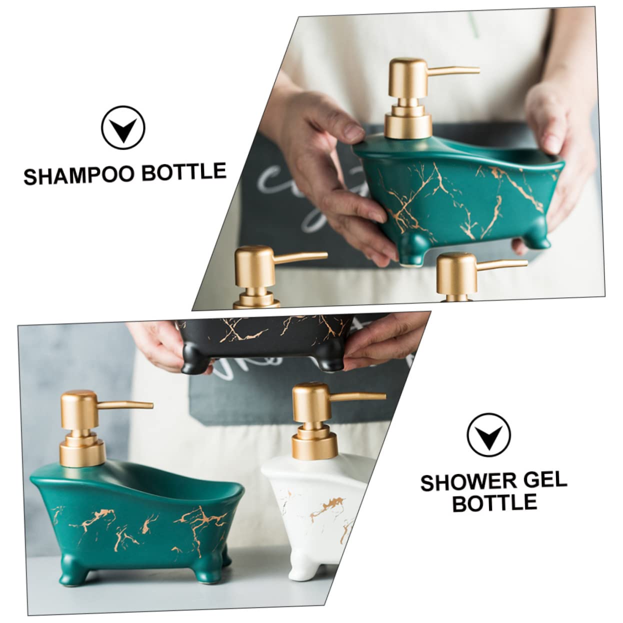 STOBAZA 1 Stück Ceramic Shampoo Dispenser für Badezimmer Eleganter Pumpspender Grün für Duschgel Lotion und Flüssigseife Wiederverwendbar und Nachfüllbar Einfacher Zugang zum Nachfüllen