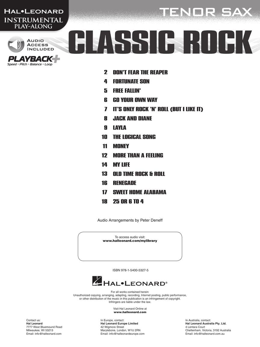 Classic Rock: Instrumental Play-Along for Tenor Sax (Hal Leonard Instrumental Play-along)
