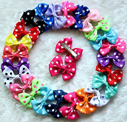 yagopet 30pcs/15pairs Dog Hair Clips 2 inches Bowknot Bows Dog Topknot Bows Polka Dots Cute Dog Pet Hair Clips Cute Dog Hair Bows Pet Grooming Products Mix Colors Dog Hair Bows Topknot Alloy Clips