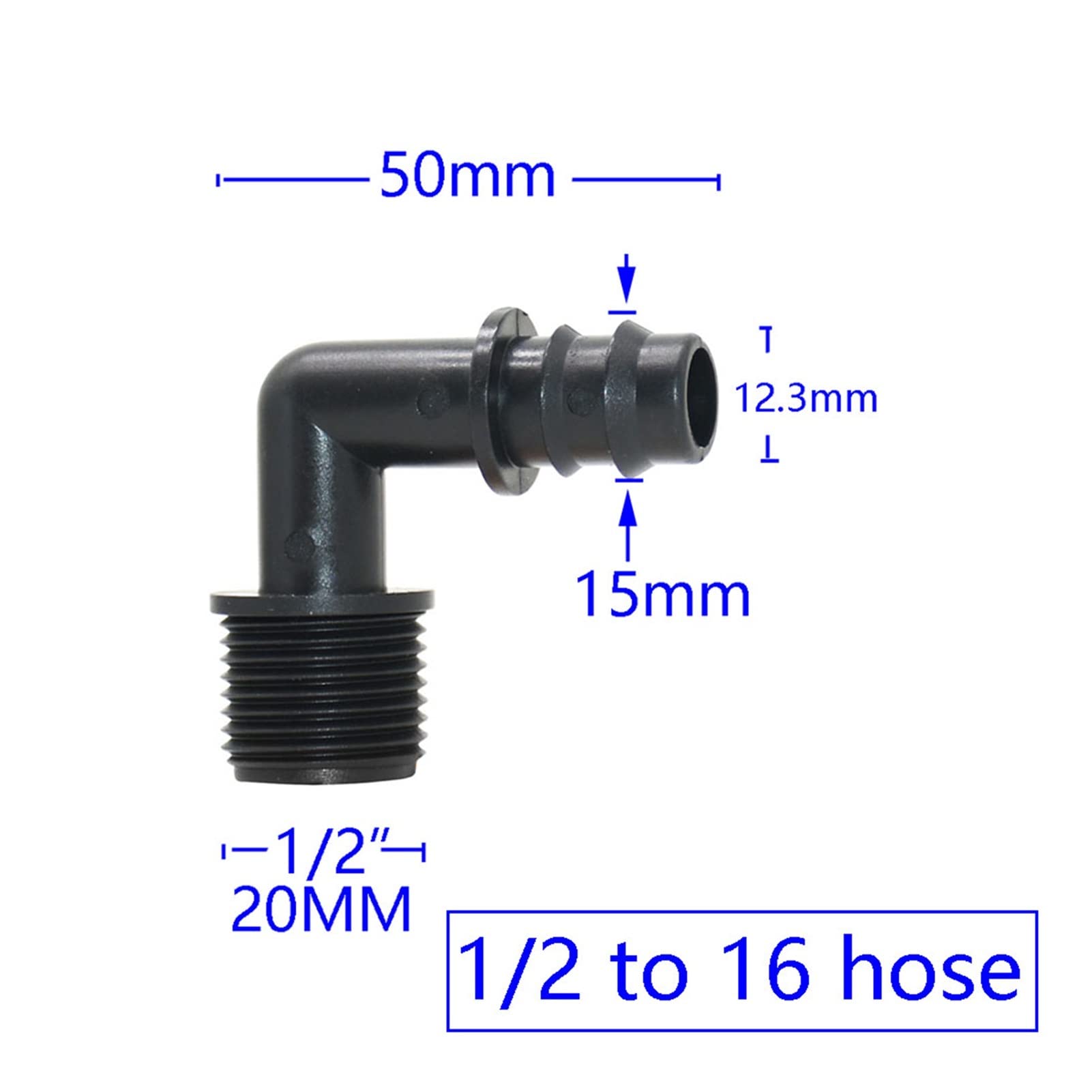 Adattatore Connettore Di Utilità Adattatore Connettore Tubo Confezida 50 Tubi da Giardino 16 Mm 20 Mm 25 Mm Raccordo Spinato a Gomito con Filettatura Esterna 1/2 3/4 1 Pollice Raccordo in Plastica Pe/
