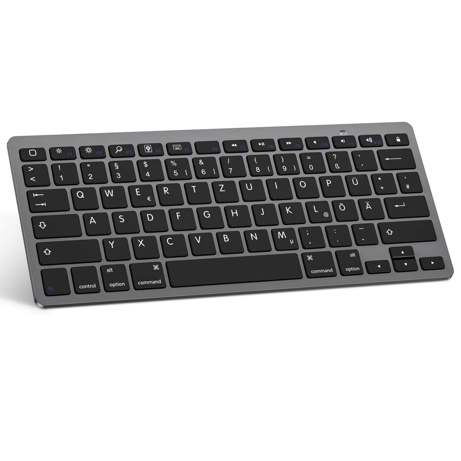 OMOTON deutsche Bluetooth Tastatur für iPad 10.9/10.2/9.7, Air 6/5/4/3, Pro 13/12.9/11/10.5 und iPhone, QWERTZ Layout, Tragbare Kabellose, Space Grau