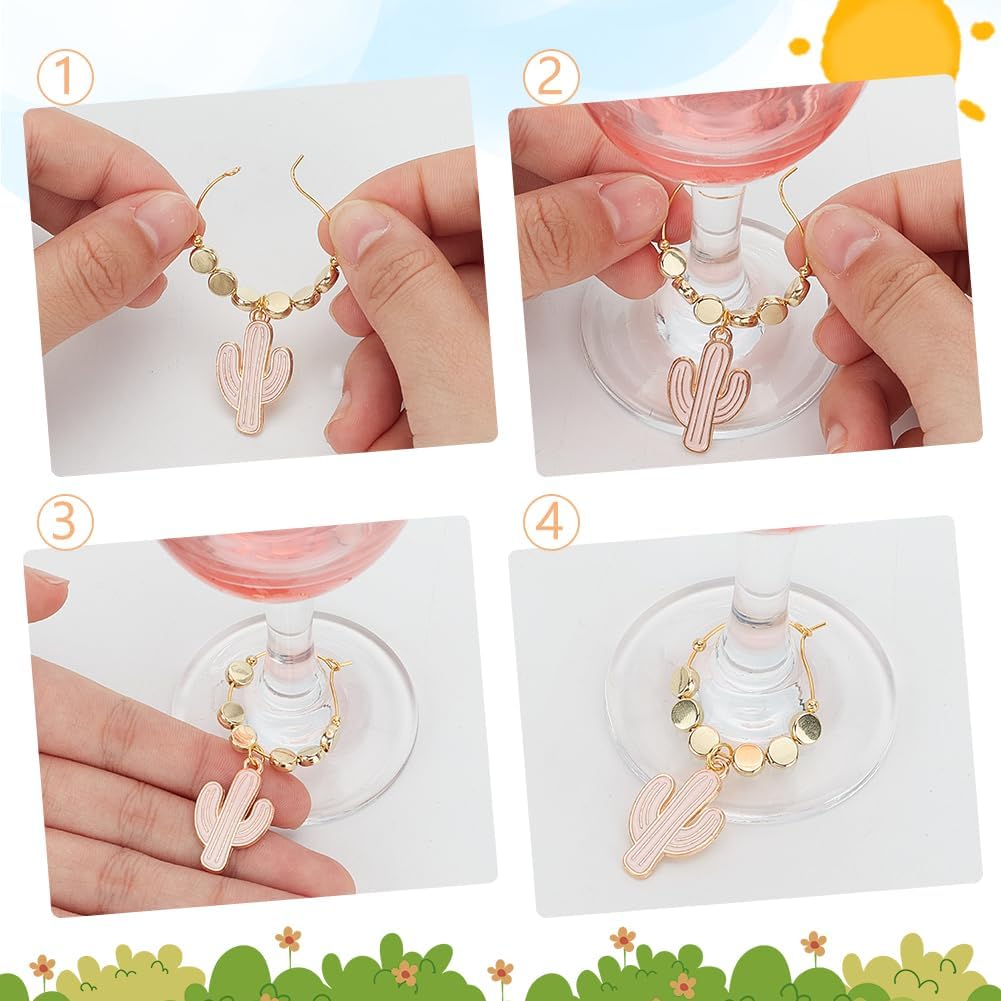FREEBLOSS 16 Pcs DIY Wine Glass Charms Set Cactus Wine Glass Charms Drink Markers Rings Drinking Party Decorations for Wedding Holiday Birthday