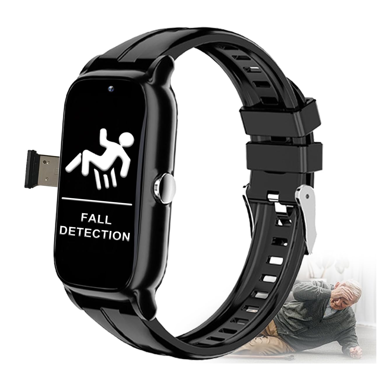 Montre Alzheimer Dispositifs D'alerte De Chute pour Personnes Âgées Montre Connectée Senior Personne Âgée Bouton SOS Black,4.7 * 3.2cm