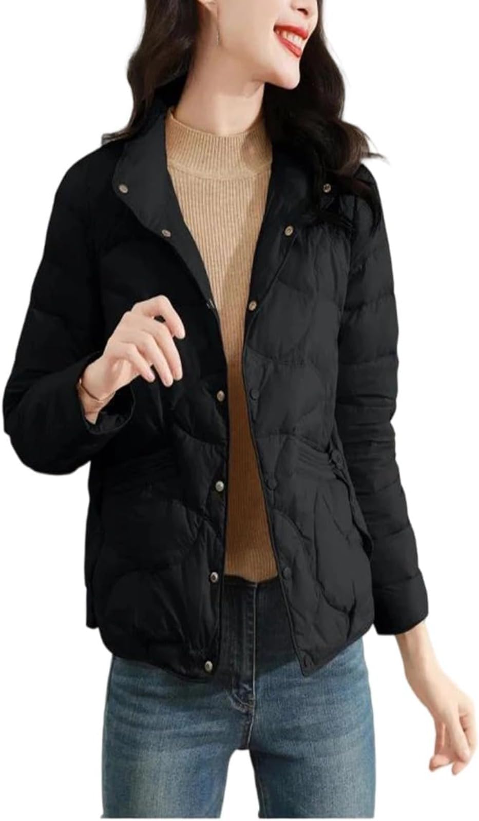 Generico Piumino Corto Da Donna Caldo Con Collo Alto E Bottoni Tinta Unita Per Autunno E Inverno Piumino Versatile Alla Moda Casual Ampio E Antifreddo