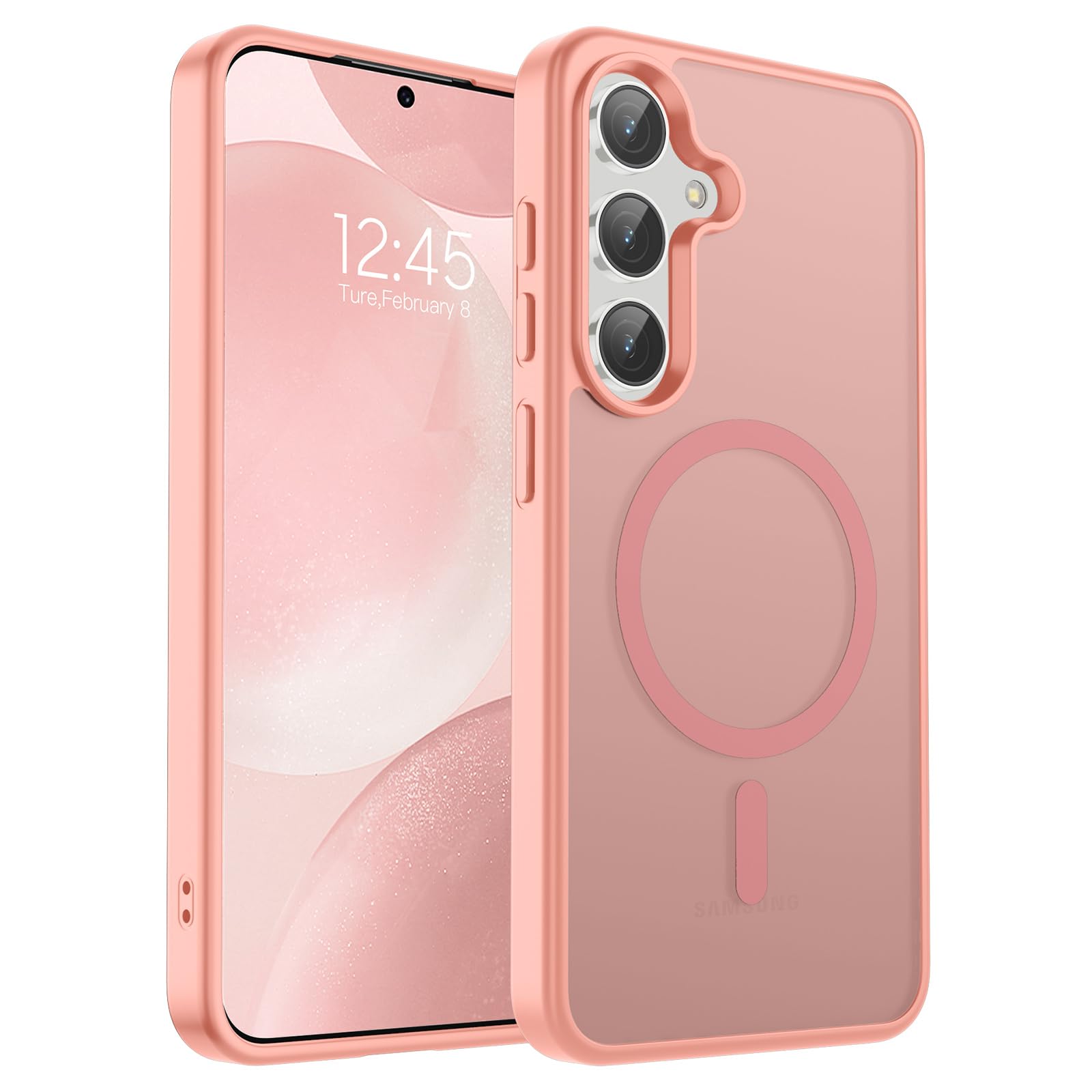 supfine magnetic for samsung galaxy s24 plus case / s25 plus case(compatible with magsafe) (military grade drop protection) slim translucent shockproof phone case,pink