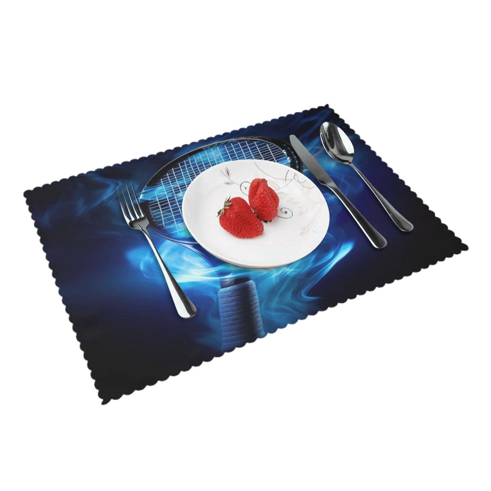Blue Flame Tennis Racket Placemats Set of 4 Print Table Mats Place Mats Table Decor for Kitchen Dining 12X18 in